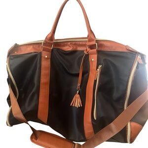 Large Black & Brown Weekender Bag Outerpak the Garment Duffel Leather faux ,B46
